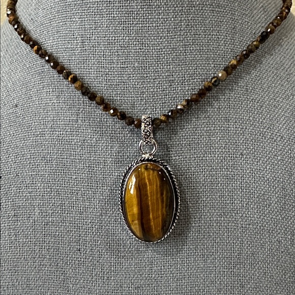 Jewelry - Genuine Tiger’s Eye Silver Plated Pendant and Tiger’s Eye Beaded Necklace